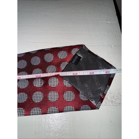 Giorgio Armani Mens Tie Red With Silver Dots 100% Silk Handmade In Italy Vintage - Picture 5 of 9